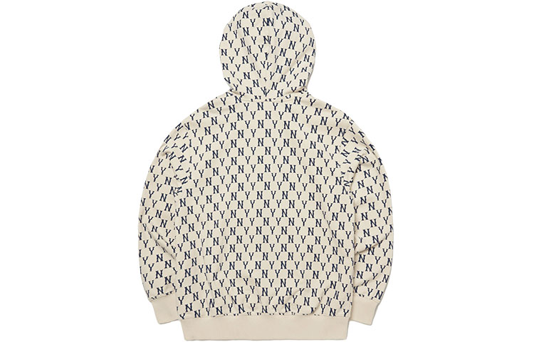 Lookbook MLB NY Yankees Logo Print Hoodie Cream Unisex Long Sleeve Full-Zip Sweatshirt 3ATRM0121-50CRS