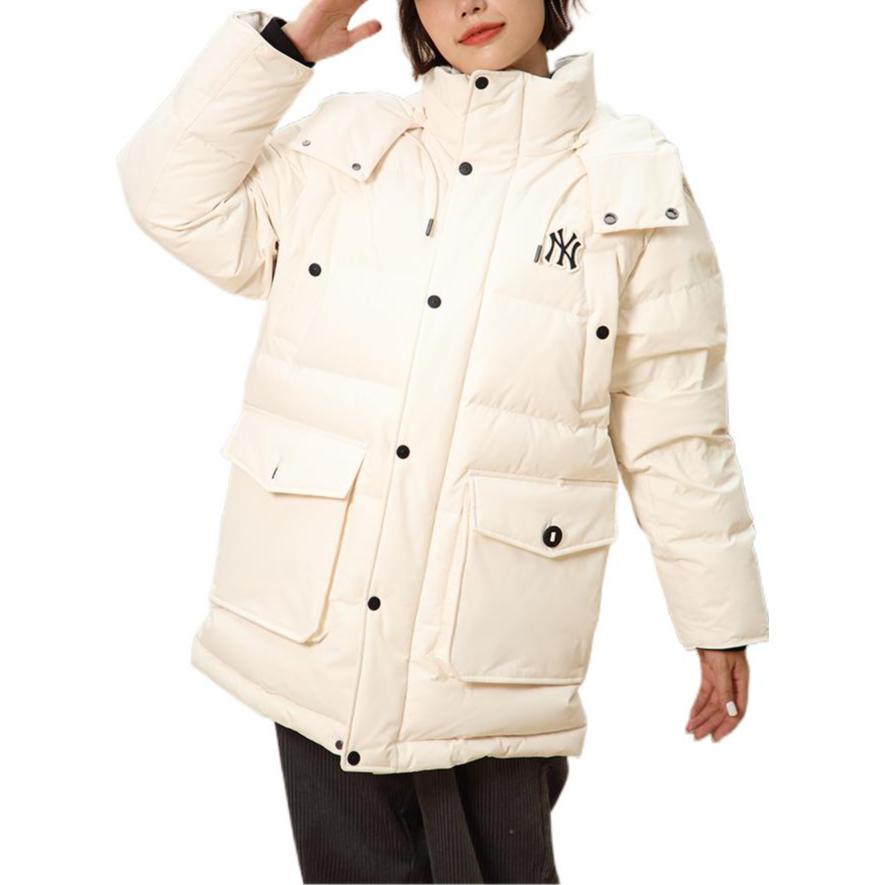 Shop MLB NY Yankees Logo White Goose Down Short Puffer Jacket Unisex 3ADJEC826-50CRS