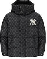 MLB NY Yankees Monogram Hooded Down Jacket Black Unisex Short Puffer Coat. 3ADJM0426-50BKS MLB NY Yankees Monogram Hooded Down Jacket Black Unisex Short Puffer Coat. 3ADJM0426-50BKS