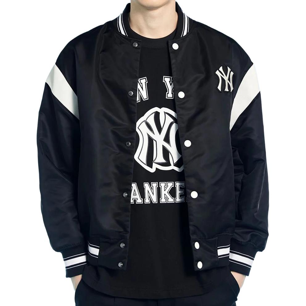 Shop MLB Nylon Varsity New York Yankees Baseball Collar Jacket Unisex Black 3AJPV0331-50BKS