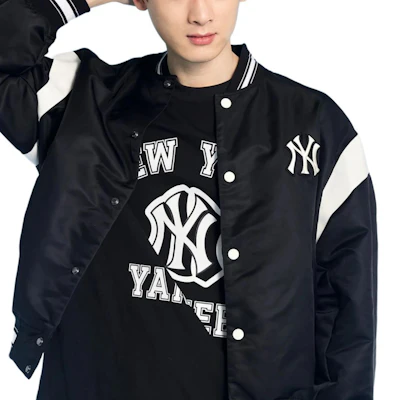 MLB Nylon Varsity New York Yankees Baseball Collar Jacket Unisex Black 3AJPV0331-50BKS Details for MLB Nylon Varsity New York Yankees Baseball Collar Jacket Unisex Black 3AJPV0331-50BKS