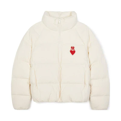 MLB Padding New York Yankees Heart Embroidery Zip Puffer Jacket Cream Unisex. 3FDJH0136-50CRD