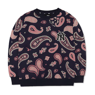 MLB Paisley Pullover Sweatshirt Unisex Couple Style in Navy Blue 3AMTI0224-50NYD