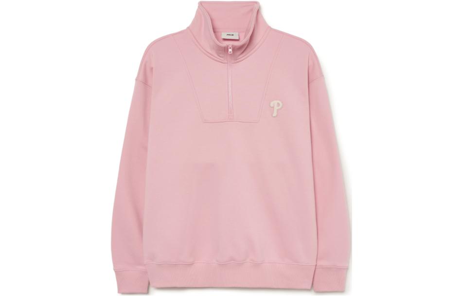 MLB Pink Half-Zip Pullover Sweatshirt Unisex - Solid Color Relaxed Fit 3AMTB1536-10PKL