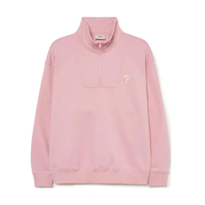 MLB Pink Half-Zip Pullover Sweatshirt Unisex - Solid Color Relaxed Fit 3AMTB1536-10PKL
