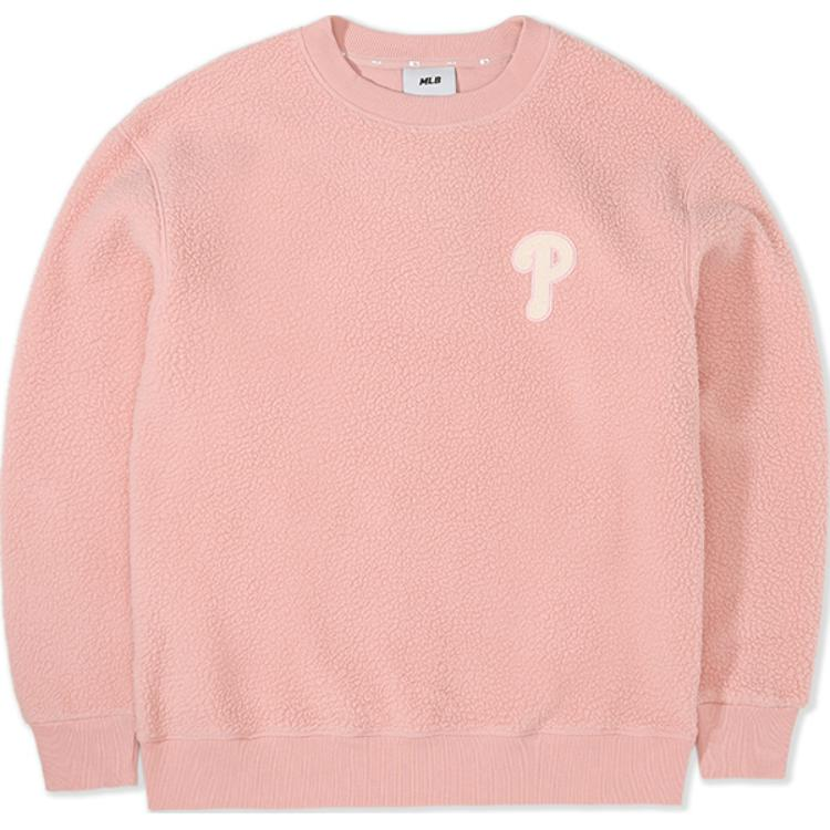 MLB Pink Plush Oversized Crewneck Sweatshirt Unisex Casual Wear 3AMTEC616-1