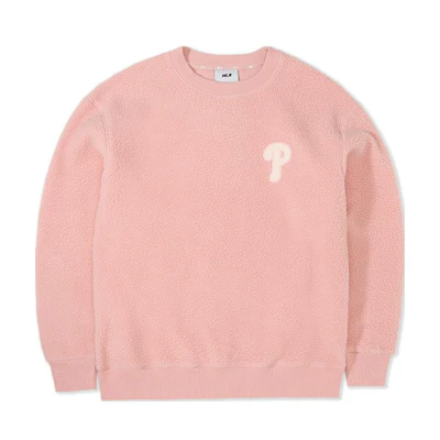 MLB Pink Plush Oversized Crewneck Sweatshirt Unisex Casual Wear 3AMTEC616-1