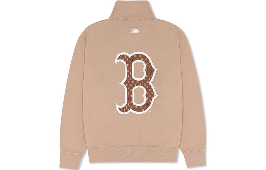 MLB Retro Beige Half-Zip Sweatshirt with Back Logo - Unisex 3ATRM1034-43BGS