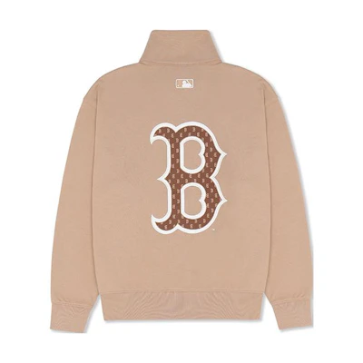 MLB Retro Beige Half-Zip Sweatshirt with Back Logo - Unisex 3ATRM1034-43BGS
