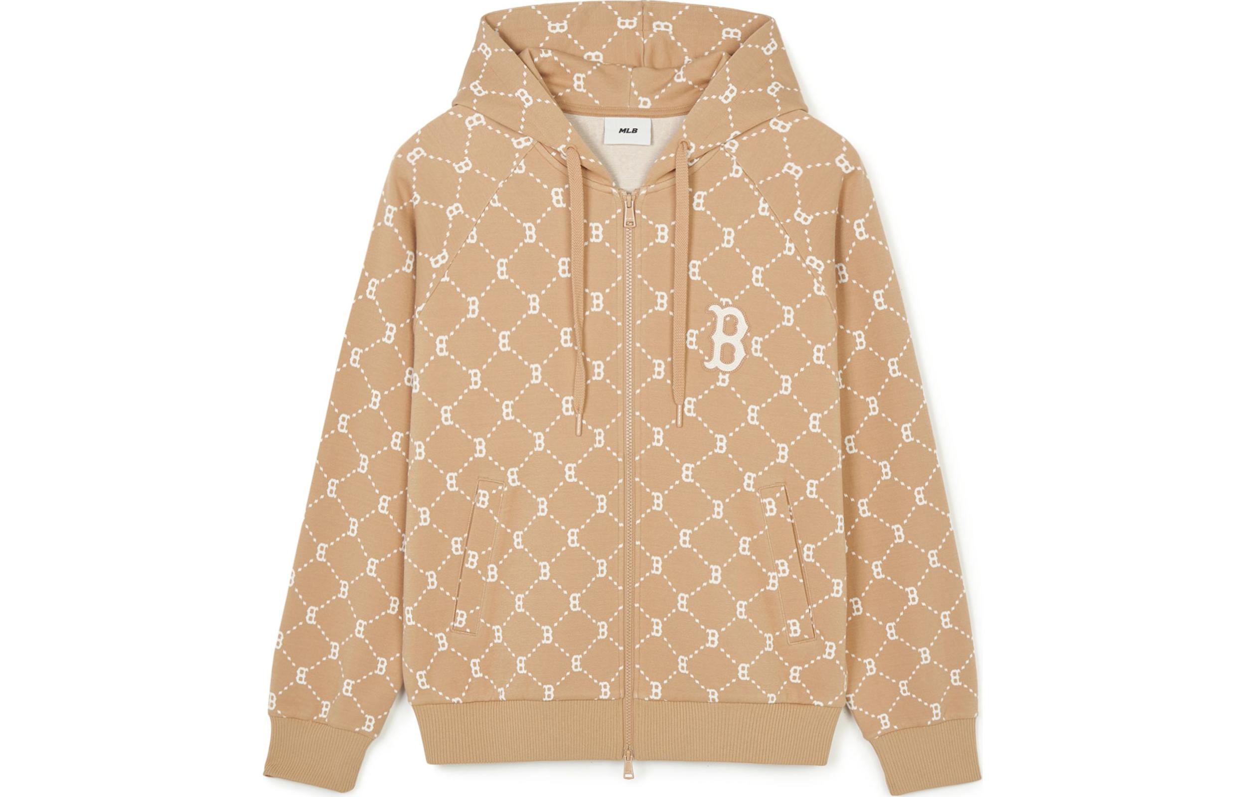 MLB Retro Diamond Print Zip-Up Hoodie Jacket Unisex Light Beige 3ATRM0341-43CAL 圖 2