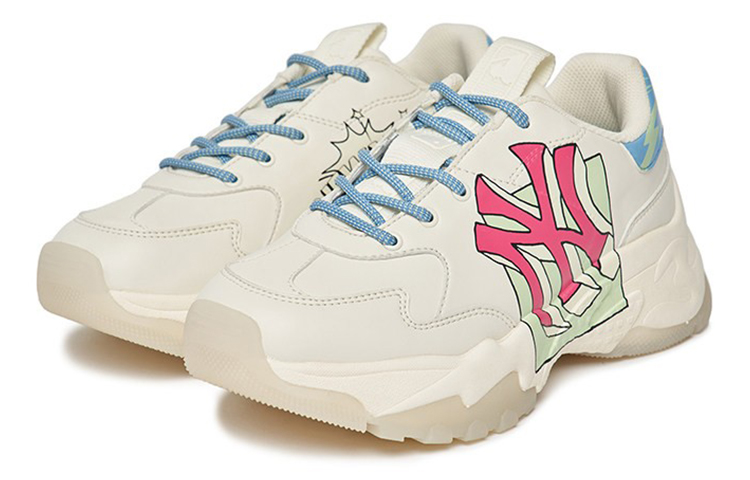 Order MLB 復古印花 低幫 老爹鞋 男女同款 白藍