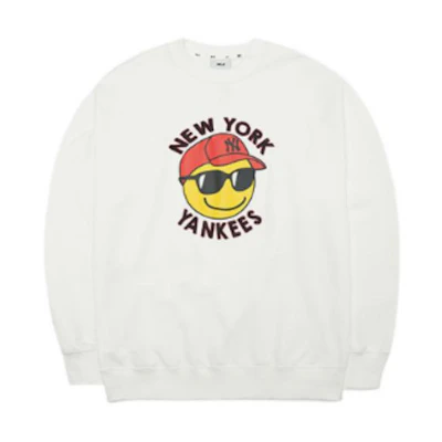 MLB Smile New York Yankees Large Logo Crewneck Sweatshirt Unisex White 3AMTN0424-50IVS
