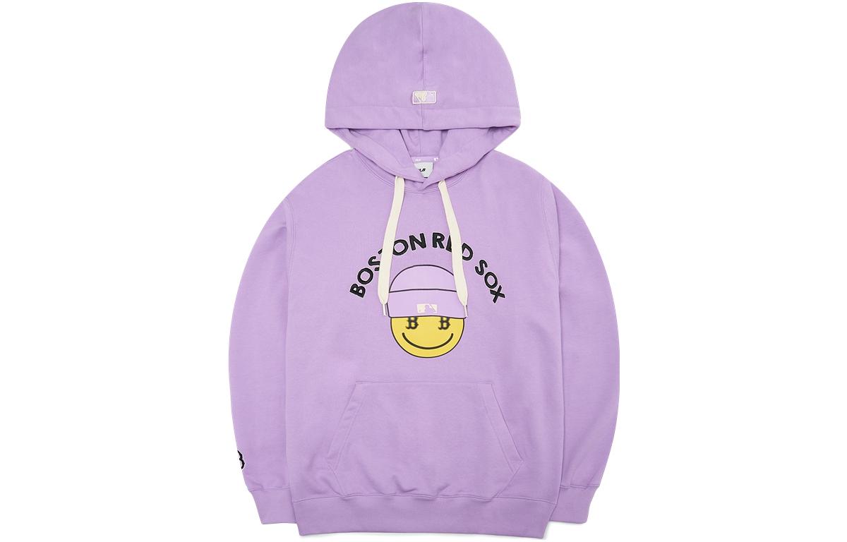 MLB Smiley Face Letter Print Vintage Pullover Sweatshirt Unisex Purple 3AHDN0124-43LDL