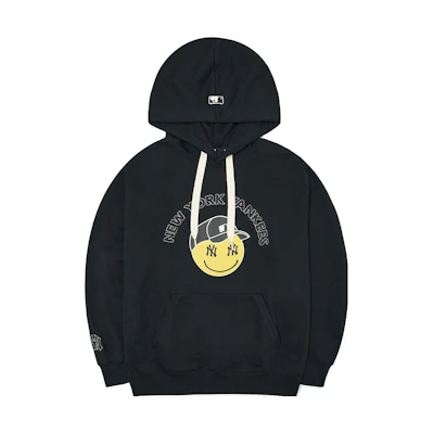 MLB Smiley Face Print Hoodie Unisex Black Korean Style Pullover 3AHDN0124-50BKS