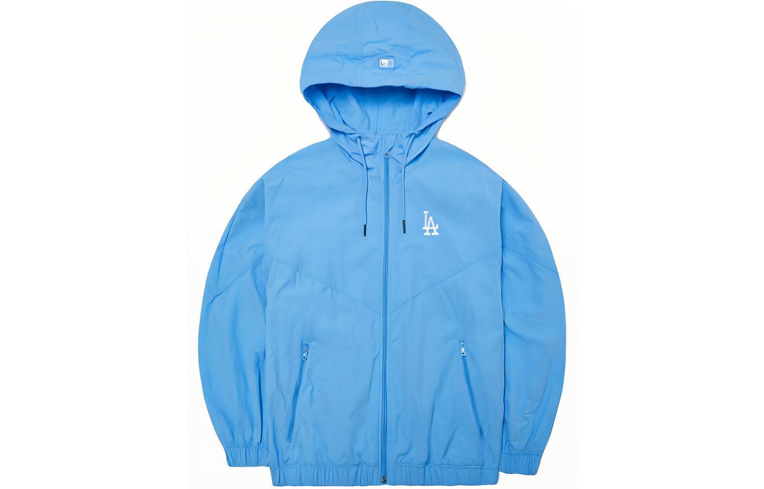MLB Solid Logo Embroidered Windbreaker Hooded Jacket Unisex Blue 3AWJB0621-07BLS