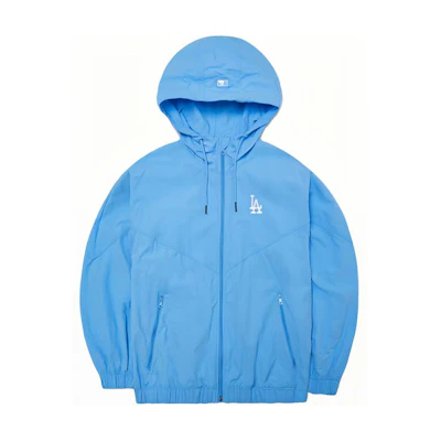 MLB Solid Logo Embroidered Windbreaker Hooded Jacket Unisex Blue 3AWJB0621-07BLS
