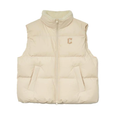 MLB Solid Logo Stand Collar Sleeveless Zip Vest Unisex Cream White. 3ADVB0236-45BGL