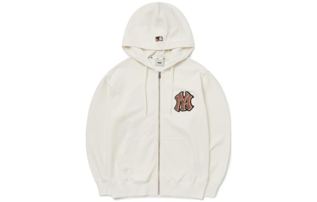 MLB SS22 Basic Logo White Embroidered Hoodie Jacket Unisex Casual Loose Fit 3ATRB0224-50IVS