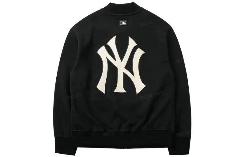 Lookbook MLB SS22 刺繡標誌拉鍊黑色棒球外套 情侶款男女通用款 3AJP01016-50BKS