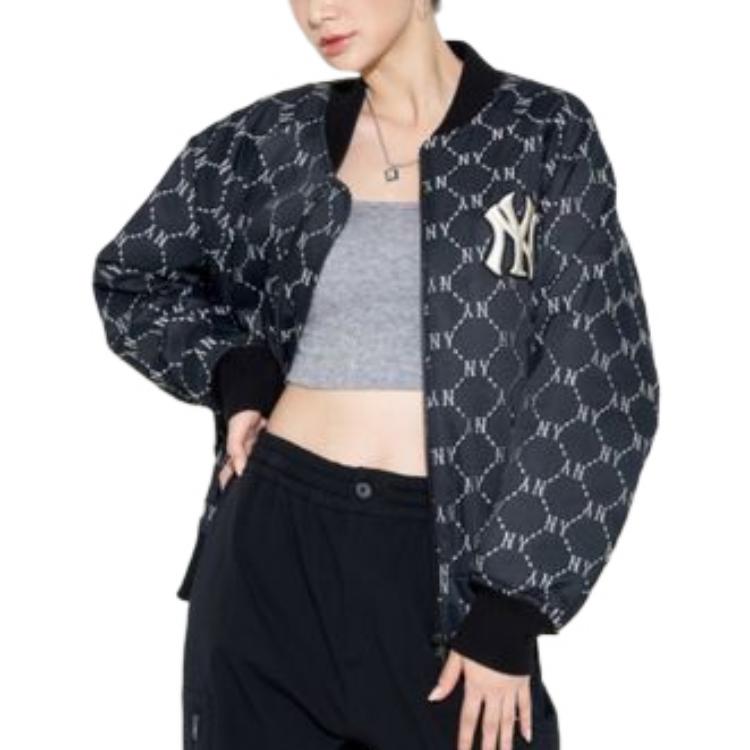 Lookbook MLB SS22 Full-Print Zip V-Neck Logo Casual Layered Jacket Unisex Black 3AJPM0224-50BKS