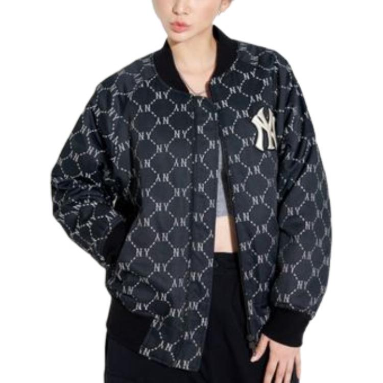 Shop MLB SS22 Full-Print Zip V-Neck Logo Casual Layered Jacket Unisex Black 3AJPM0224-50BKS