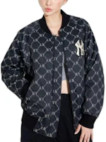 Shop MLB SS22 Full-Print Zip V-Neck Logo Casual Layered Jacket Unisex Black 3AJPM0224-50BKS