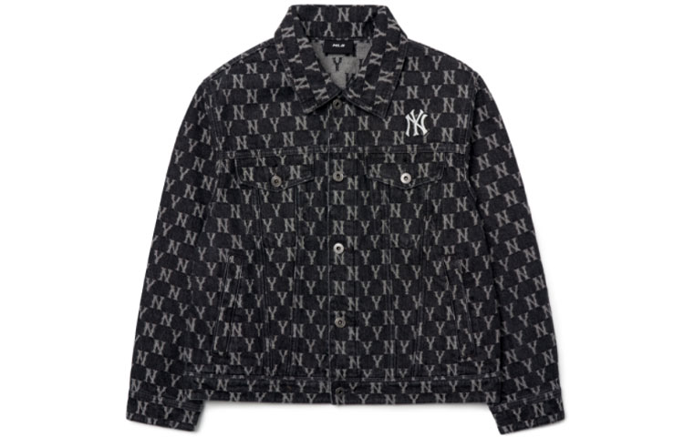 MLB SS22 New York Yankees All-Over Print Denim Jacket Unisex Grey. 3ADKM0121-50GRD