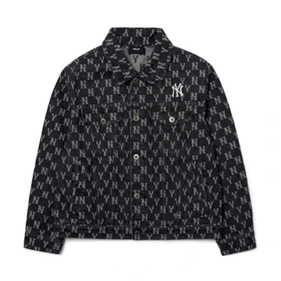 MLB SS22 New York Yankees All-Over Print Denim Jacket Unisex Grey. 3ADKM0121-50GRD
