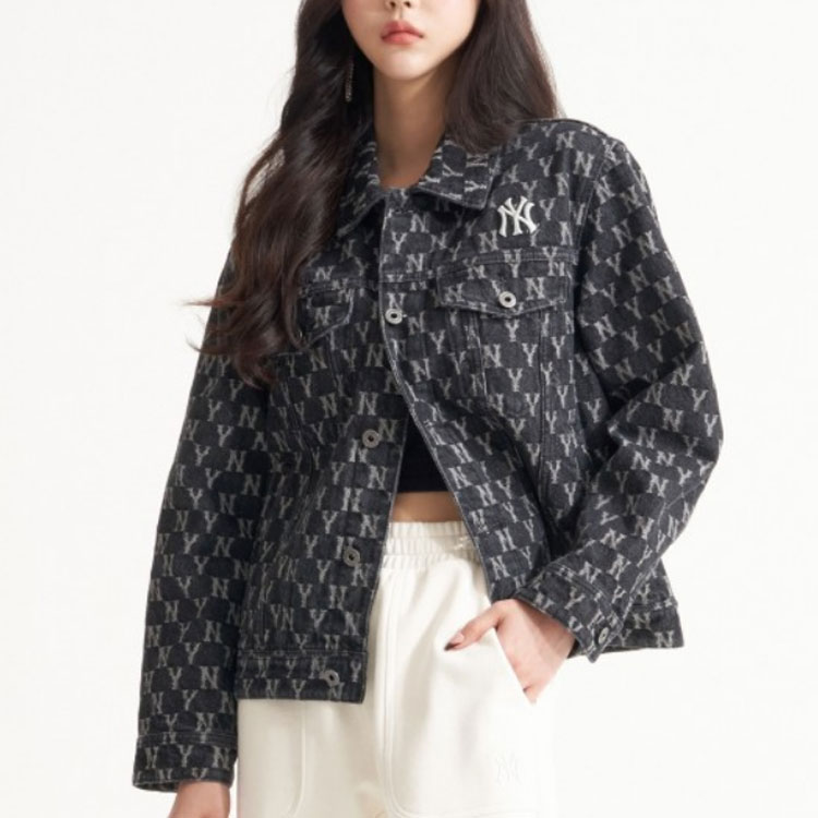 Purchase MLB SS22 紐約洋基全版印花牛仔外套 男女灰色款。 3ADKM0121-50GRD