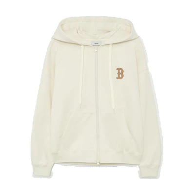 MLB SS23 Boston Red Sox Embroidered Zip-Up Hoodie Cream Unisex 3ATRB0134-43CRD