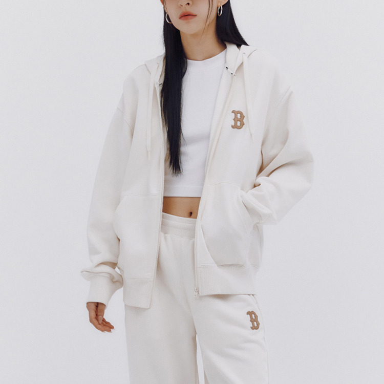 MLB SS23 Boston Red Sox Embroidered Zip-Up Hoodie Cream Unisex 3ATRB0134-43CRD 圖 4