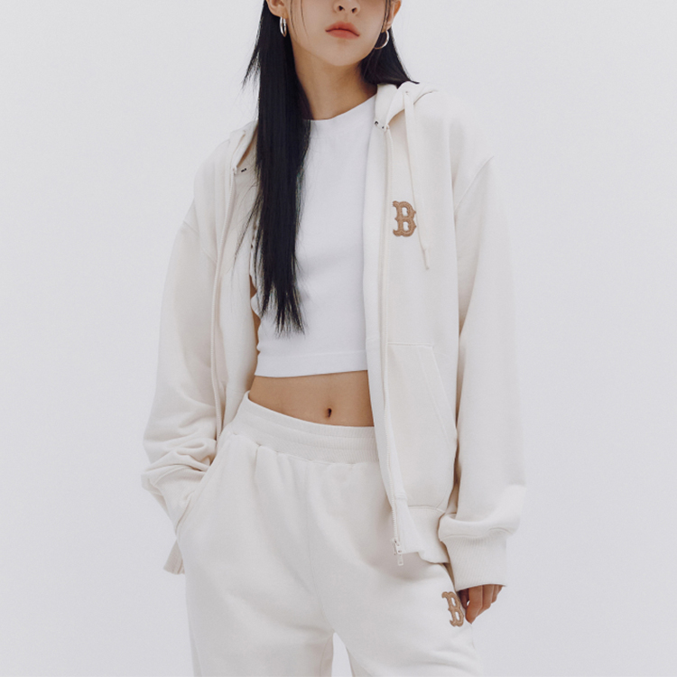 MLB SS23 Boston Red Sox Embroidered Zip-Up Hoodie Cream Unisex 3ATRB0134-43CRD 圖 5