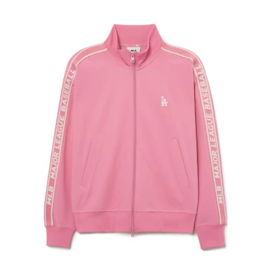 MLB SS23 Los Angeles Dodgers Logo Stand Collar Pink Track Jacket Unisex 3ATRB0731-07PKL