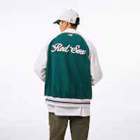 Shop MLB SS24 Boston Red Sox Embroidered Letter Button-Up Baseball Jacket Green Unisex 3AJPV1641-43GND