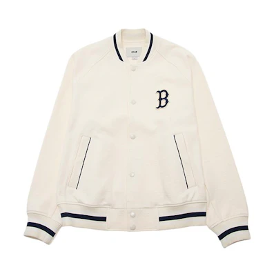 MLB SS24 Boston Red Sox Logo Raglan Sleeve Button Baseball Jacket Cream Unisex 3AJPM0441-43CRS