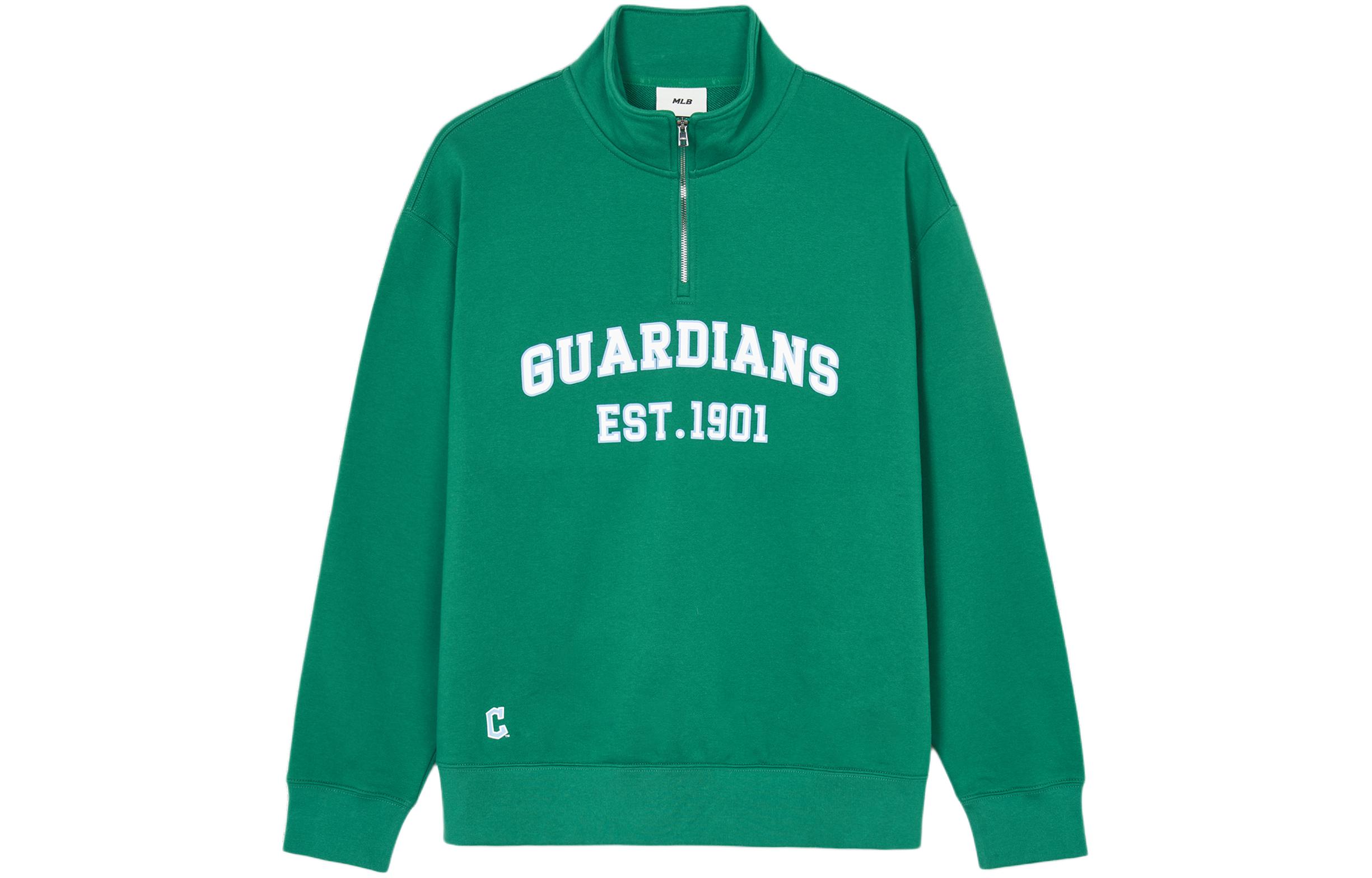 MLB SS24 Cleveland Guardians Embroidered Logo Half-Zip Pullover Sweatshirt Green Unisex 3AMTV0341-45GNS
