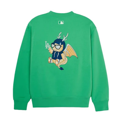 MLB SS24 LA Dodgers Year of the Dragon Green Unisex Cartoon Crewneck Sweatshirt 3AMTQ0141-07GNL