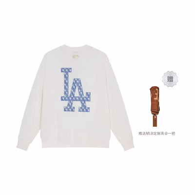 MLB SS24 Los Angeles Dodgers Logo Crewneck Sweatshirt Unisex Beige + MLB Umbrella 3AMTM044107WHS