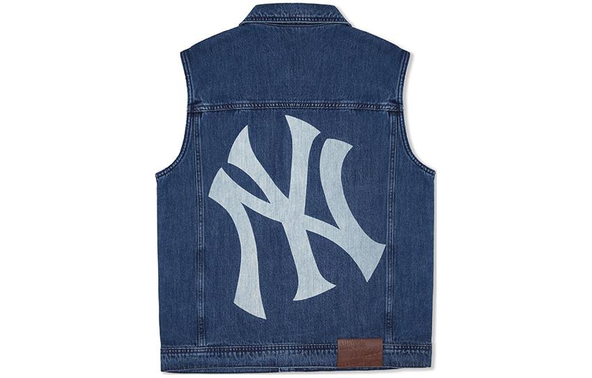 MLB SS24 New York Yankees Back Logo Denim Vest Unisex Indigo Blue. 3AVTB0141-50INS