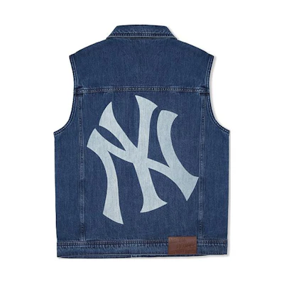 MLB SS24 New York Yankees Back Logo Denim Vest Unisex Indigo Blue. 3AVTB0141-50INS