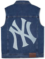 Order MLB SS24 뉴욕 양키스 백 로고 데님 베스트 유니섹스 인디고 블루. 3AVTB0141-50INS