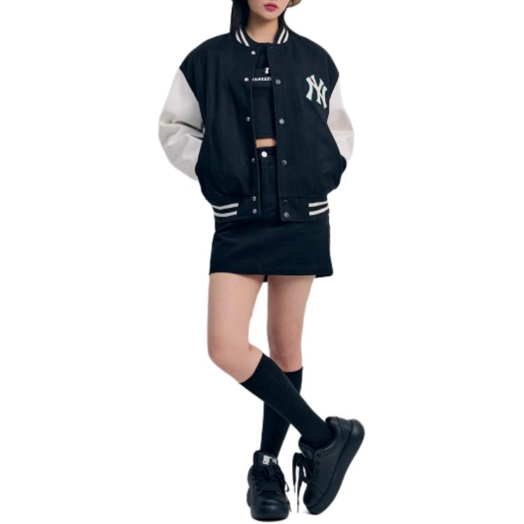 Shop MLB SS24 ニューヨーク・ヤンキース ブラック カラーブロック ロゴ ボタン 野球ジャケット 男女兼用 3AJPV0141-50BKS