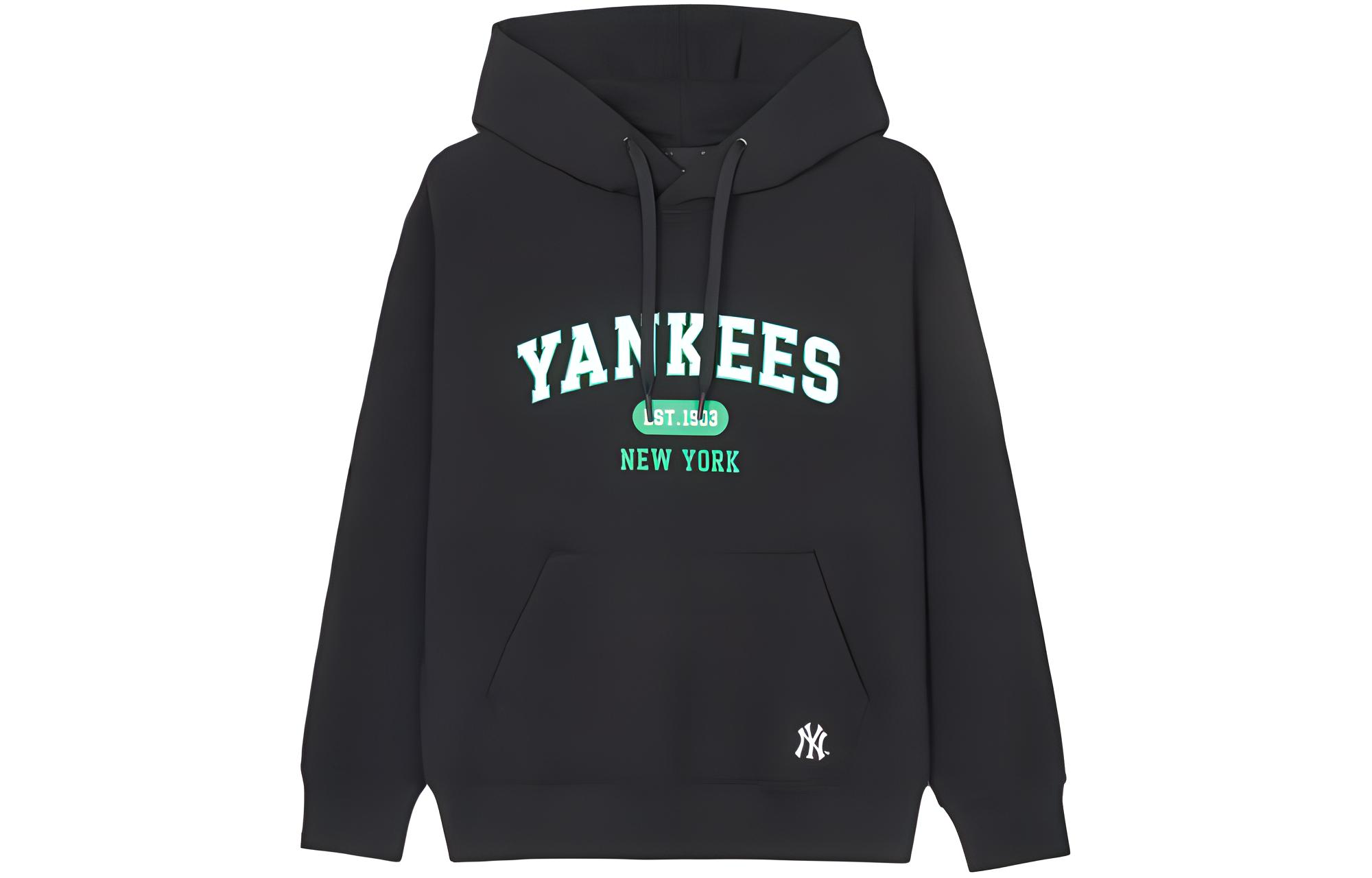 MLB SS24 New York Yankees Black Hoodie with Embroidered Logo & Kangaroo Pocket Unisex 3AHDV0141-50BKS