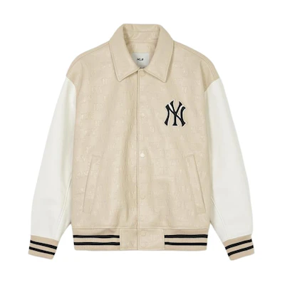 MLB SS24 New York Yankees Buttoned Colorblock Logo Jacket Beige Unisex 3AJPM0241-50SAL
