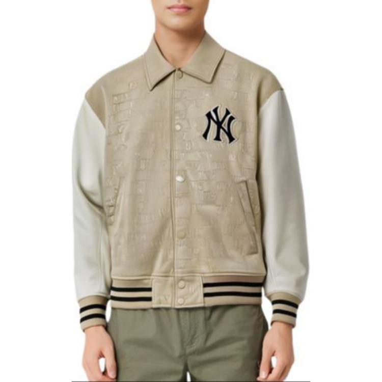 MLB SS24 New York Yankees Buttoned Colorblock Logo Jacket Beige Unisex 3AJPM0241-50SAL 圖 4
