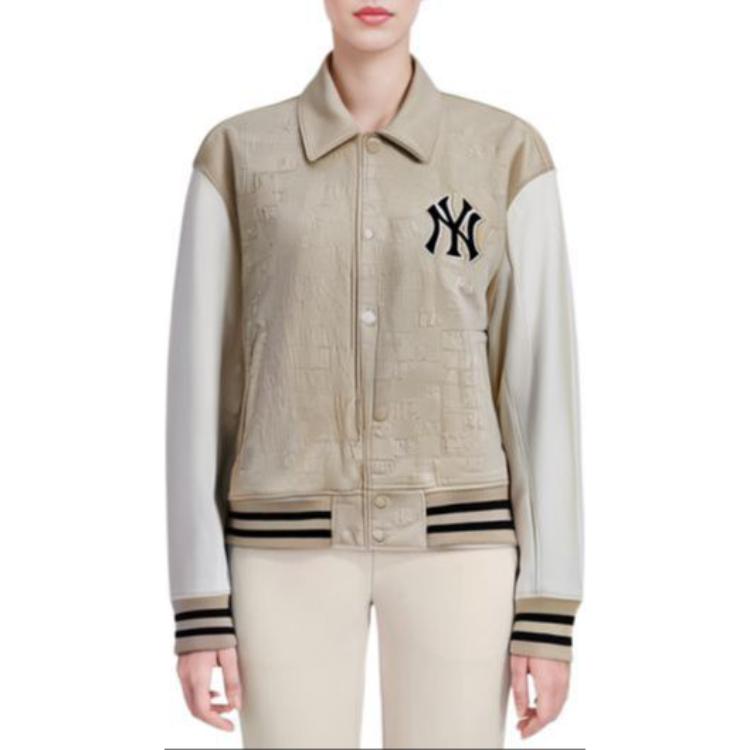 MLB SS24 New York Yankees Buttoned Colorblock Logo Jacket Beige Unisex 3AJPM0241-50SAL 圖 5