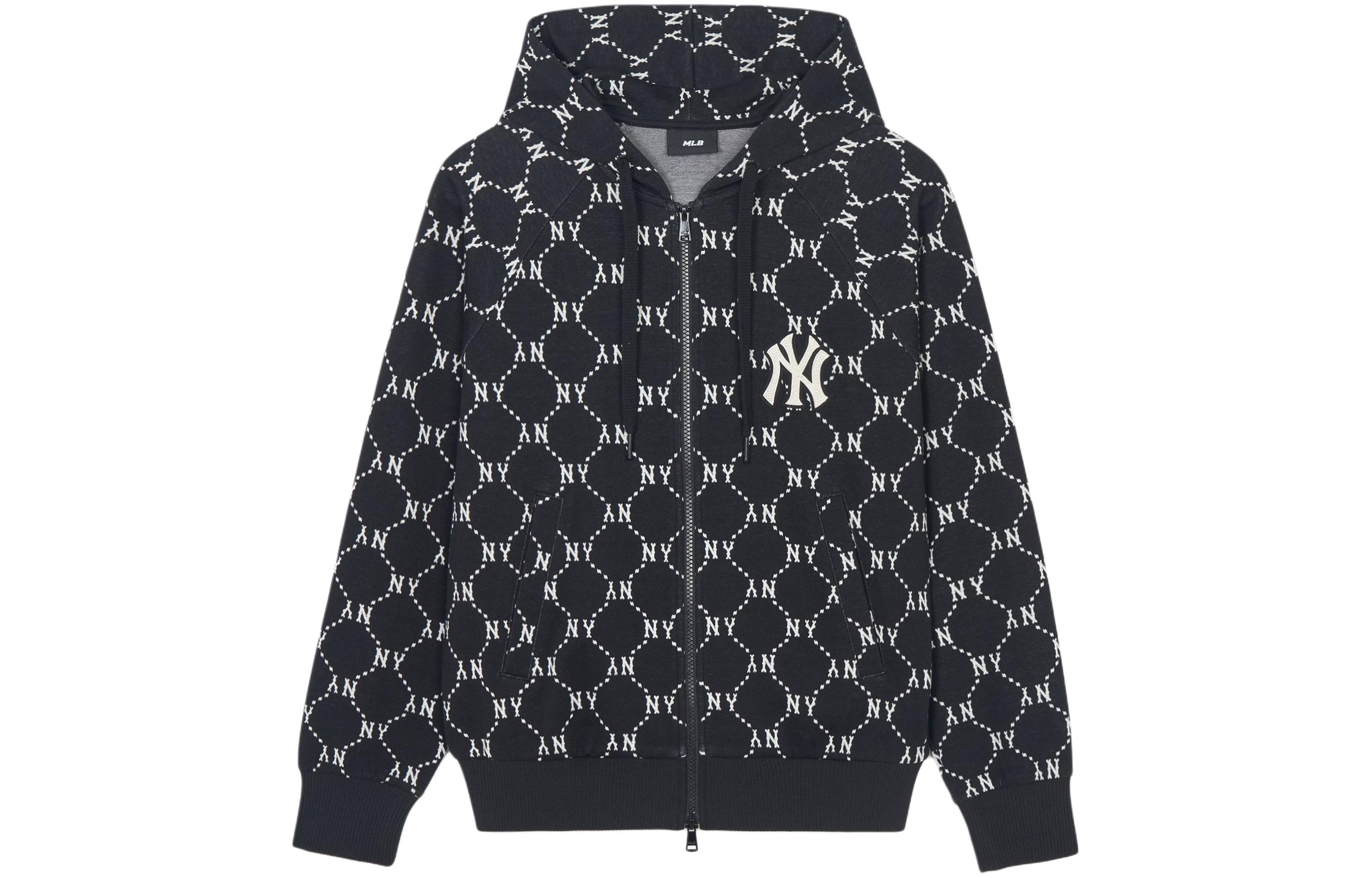 MLB SS24 New York Yankees Diamond Print Hoodie Zip Jacket Unisex Black 3ATRM0341-50BKS
