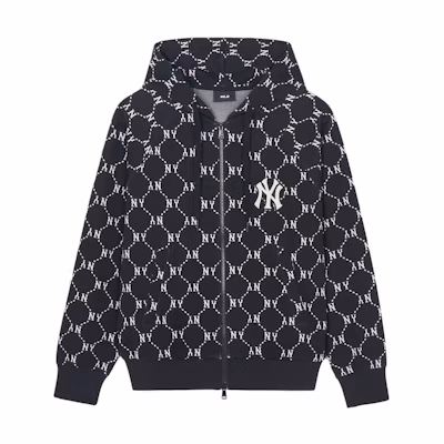 MLB SS24 New York Yankees Diamond Print Hoodie Zip Jacket Unisex Black 3ATRM0341-50BKS