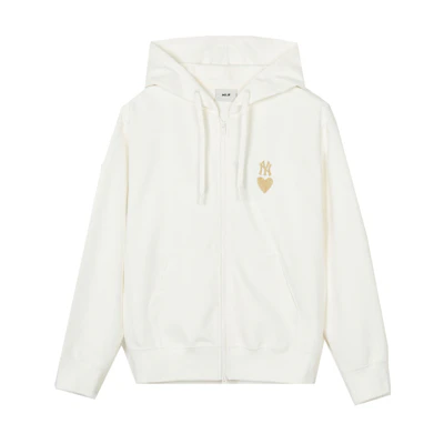 MLB SS24 New York Yankees Embroidered Logo Hoodie Zip-Up Jacket Cream Unisex 3ATRH0141-50CRS
