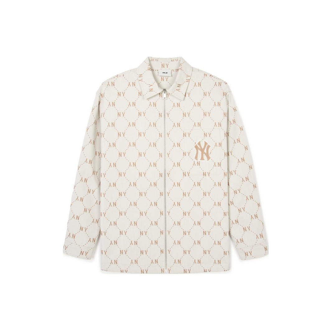 MLB SS24 New York Yankees Embroidered Varsity Zip Jacket Cream Unisex Long Sleeve 3AWSM0441-50CRS